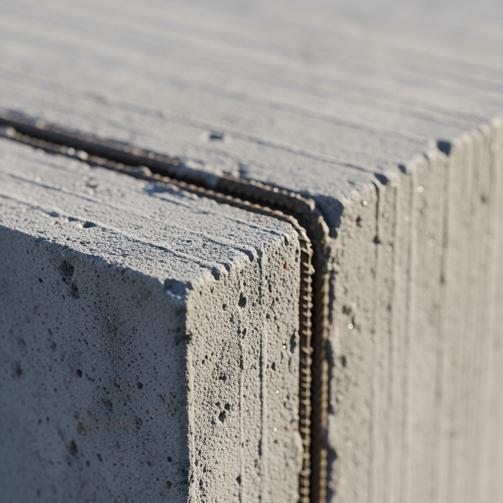 fiber-reinforced concrete Close-up of fiber-reinforced concrete with embedded structural elements for a modern building project