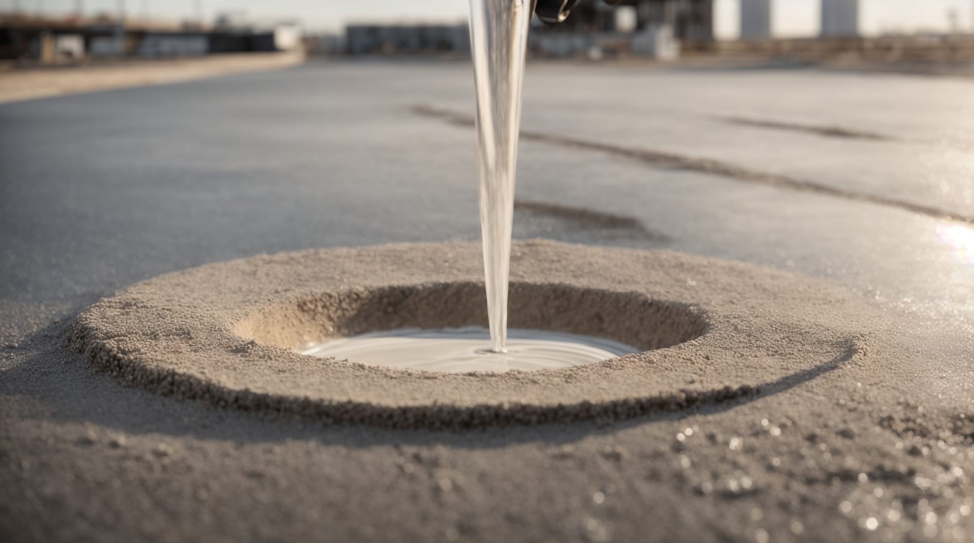 close-up of high-performance concrete being poured with visible fibers and smooth consistency