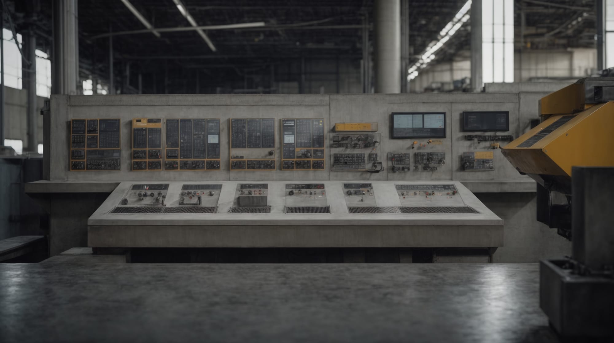 modern control system panel in a dry batch concrete plant