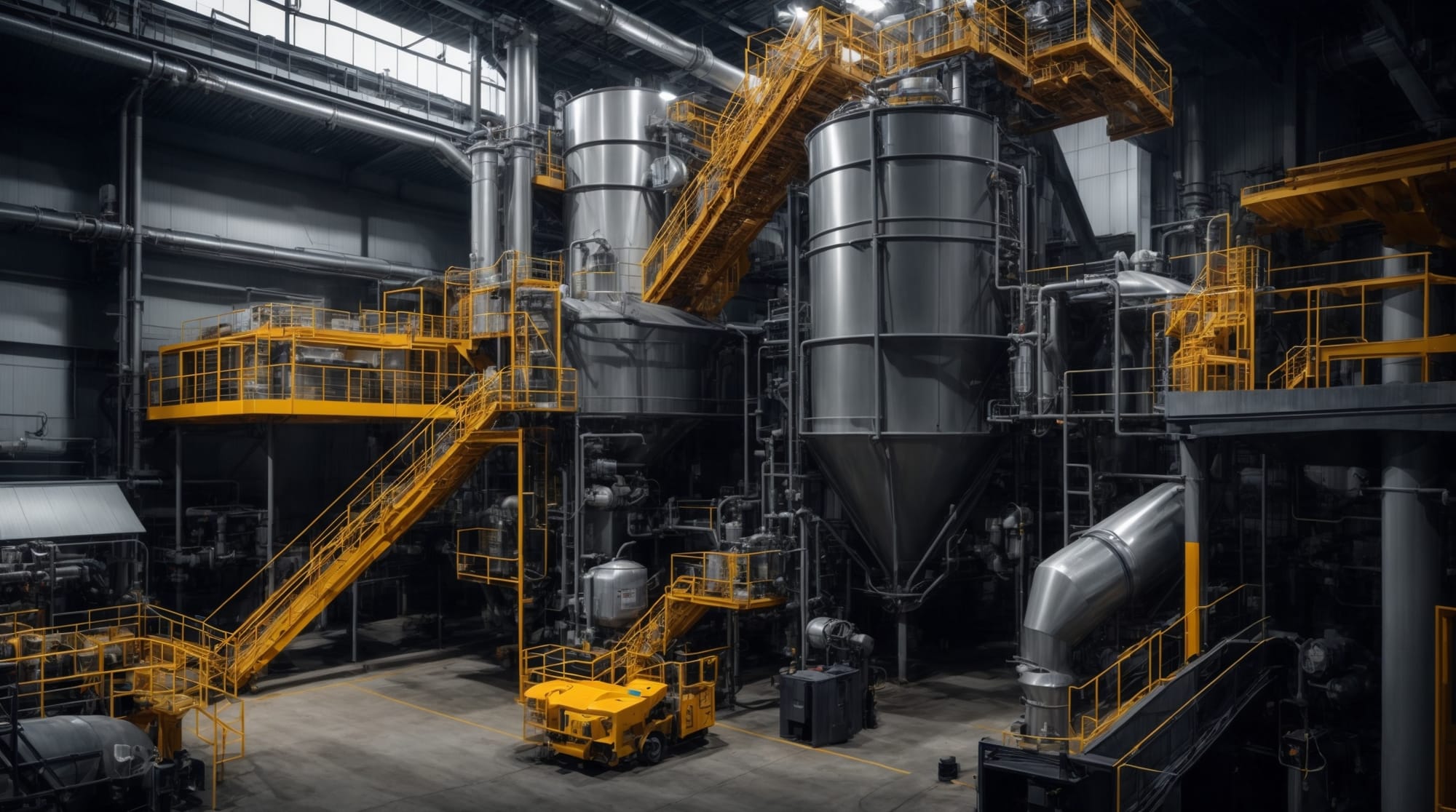 Futuristic concrete batching plant with AI-driven controls