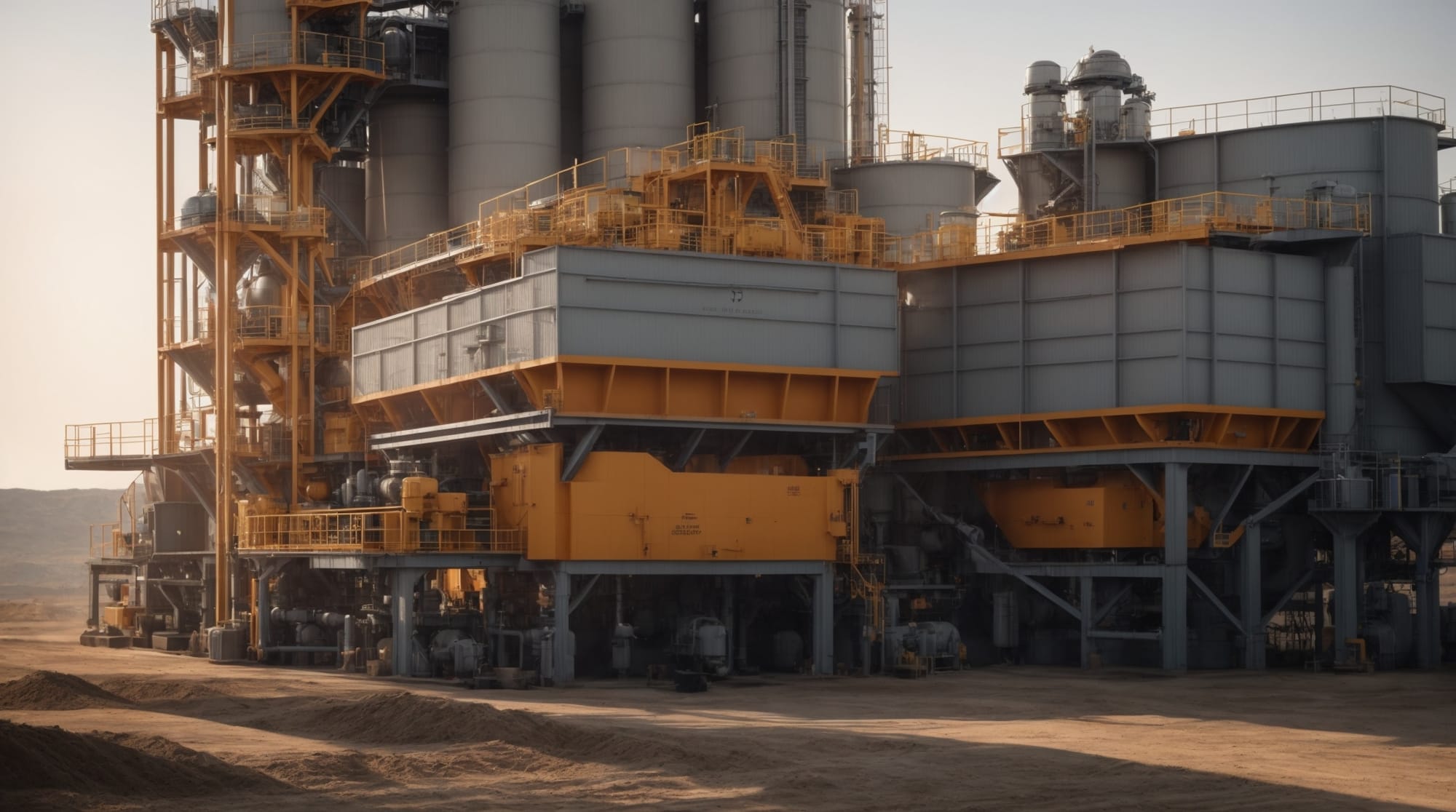 view of a dry concrete batching plant with labeled parts