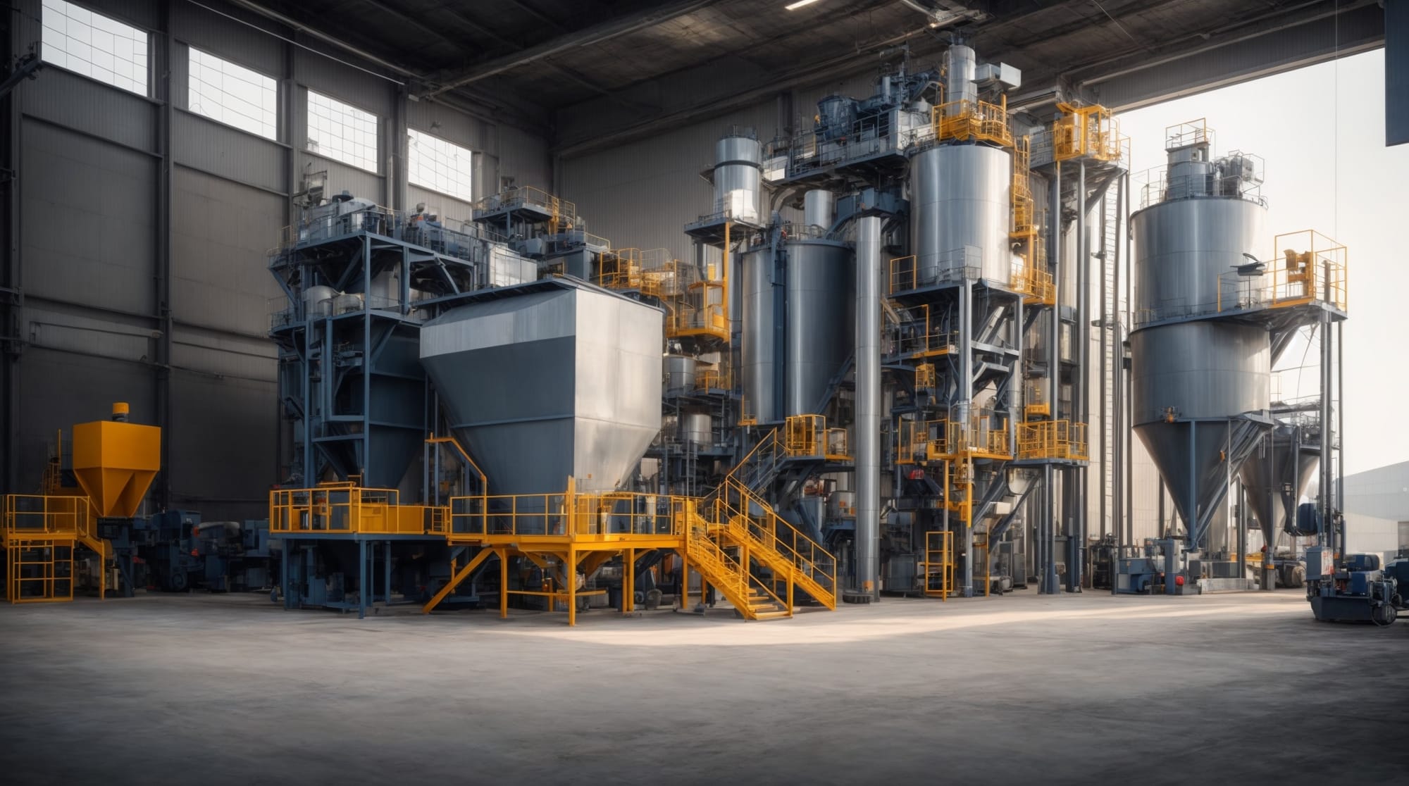 A modern dry concrete batching plant equipped with state-of-the-art technology