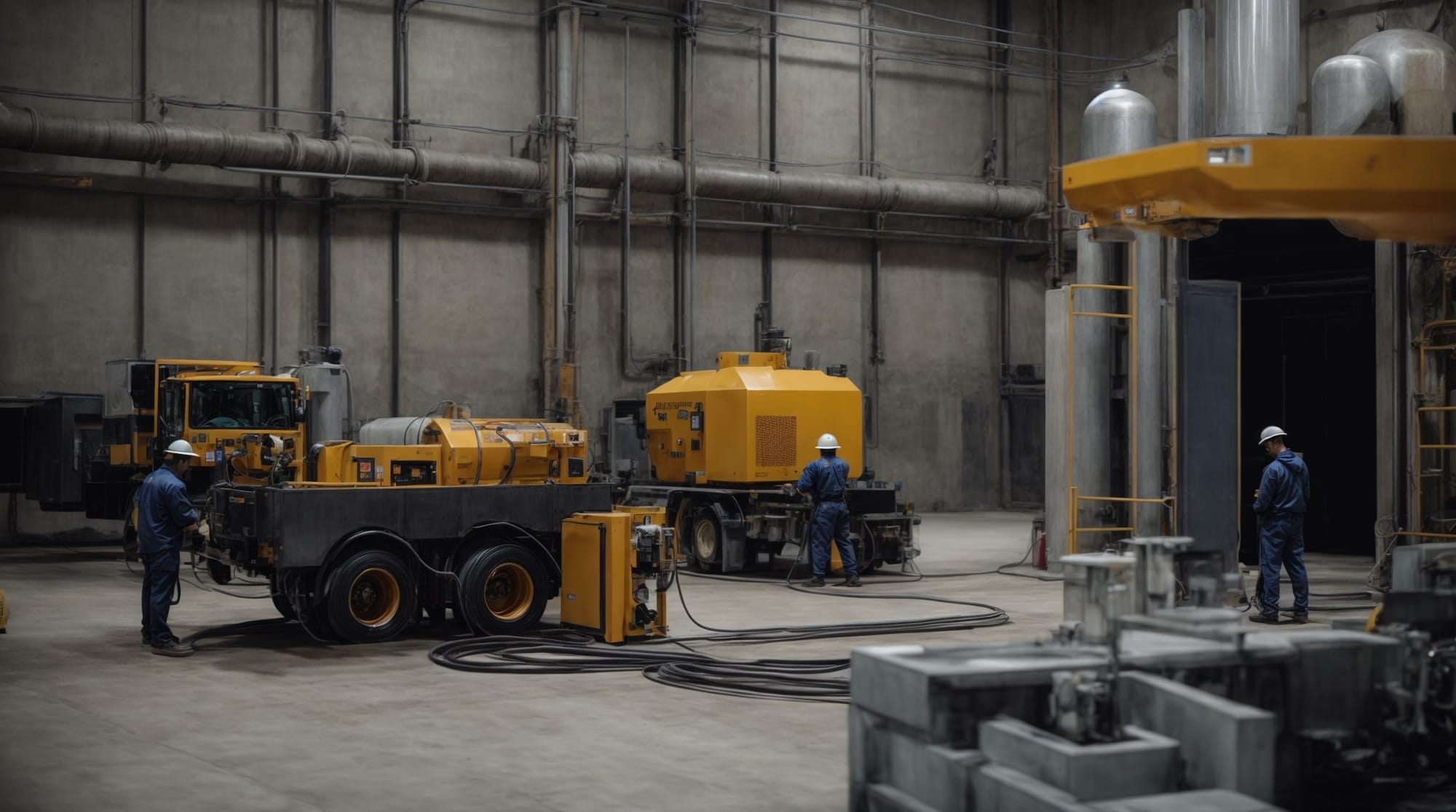 Technicians monitoring real-time data to adjust concrete mix