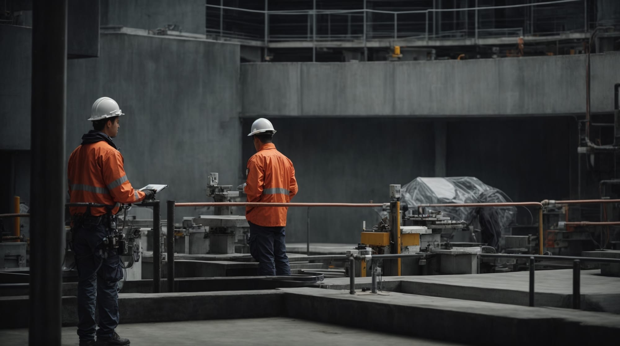 concrete technology Technicians overseeing the precise measurement of materials.