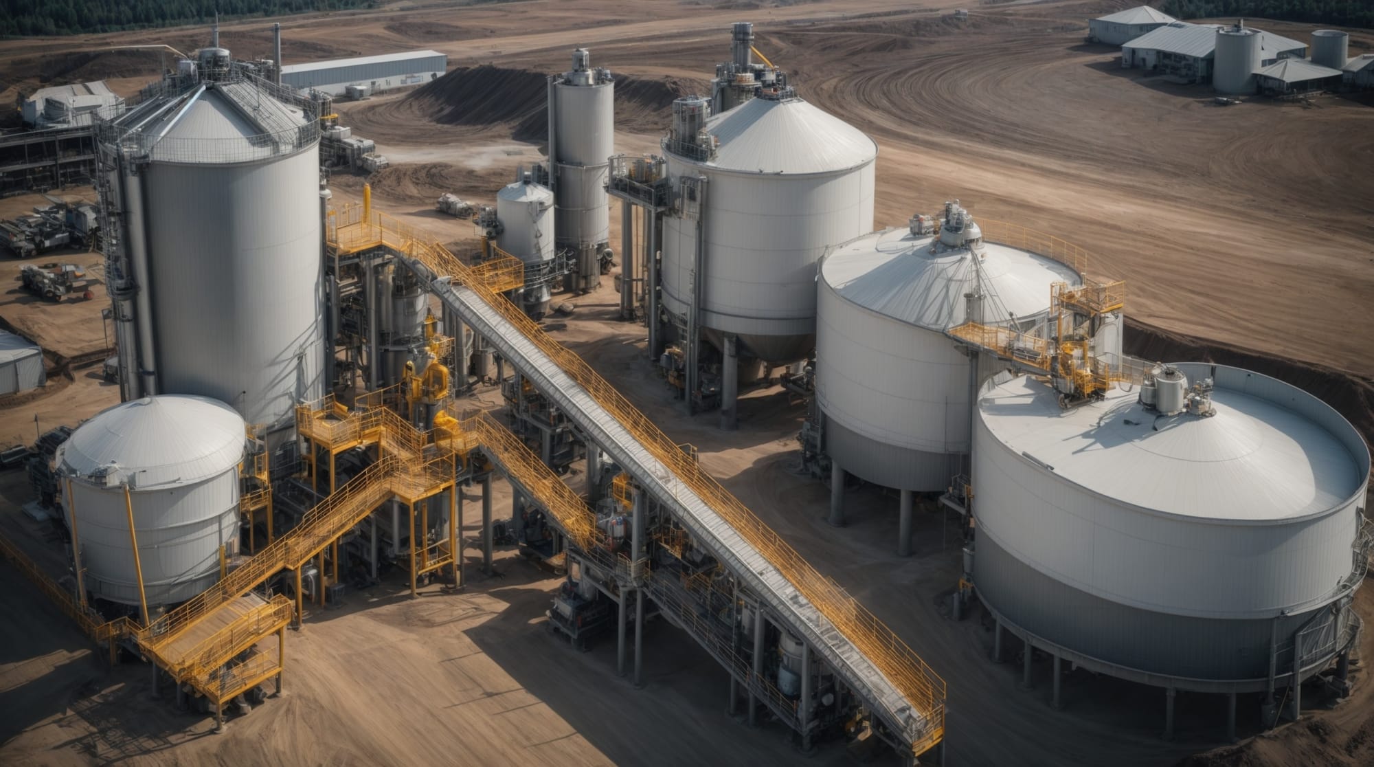 overview of a modern dry concrete batching plant showing sophisticated machinery and large silos