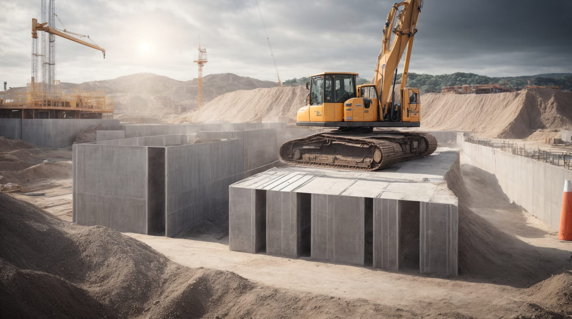 Illustration of a construction site using nano-enhanced concrete