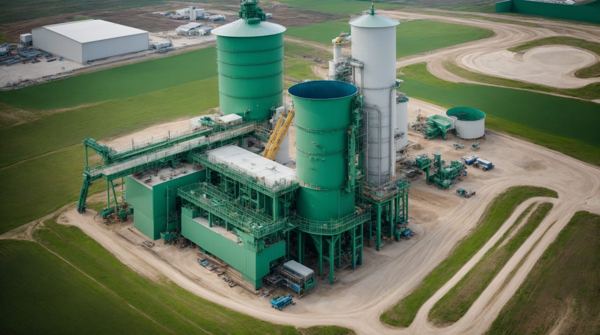 Aerial view of an eco-friendly concrete batching plant