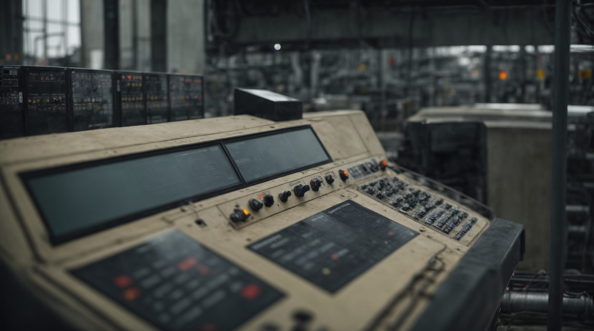a close-up view of monitoring the electrical systems within a dry concrete batching plant