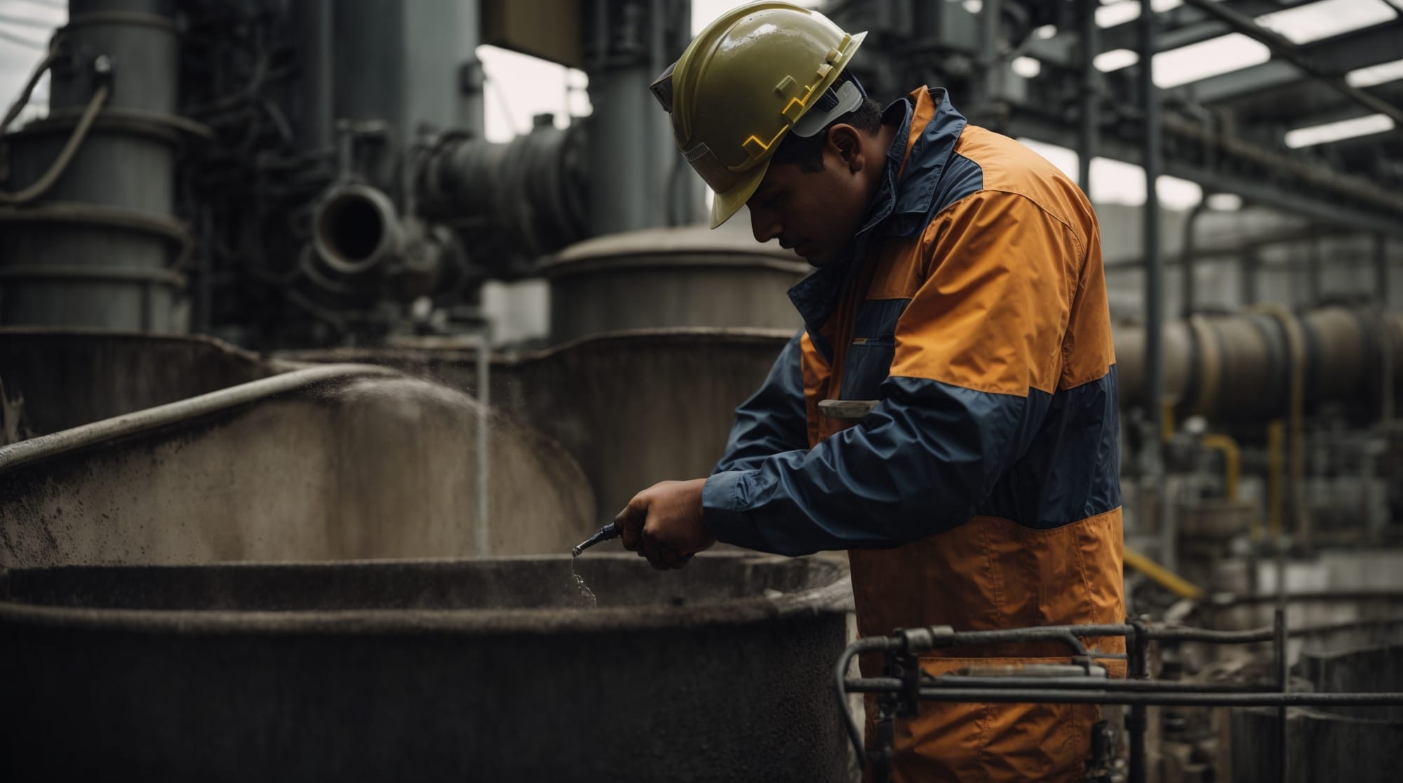 maintenance technician checking the component of a concrete batching plant