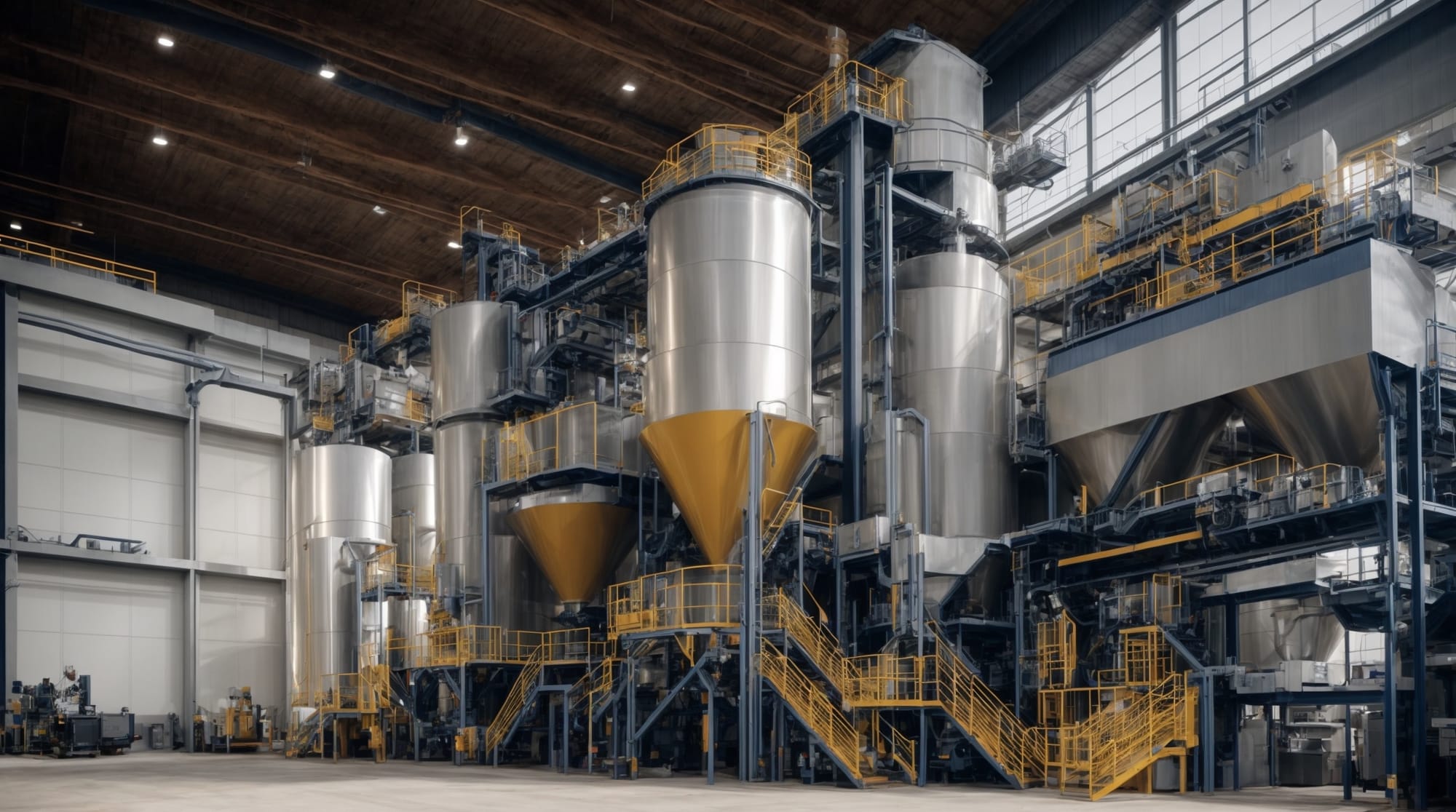 automated machinery processing concrete at a state-of-the-art dry batching plant