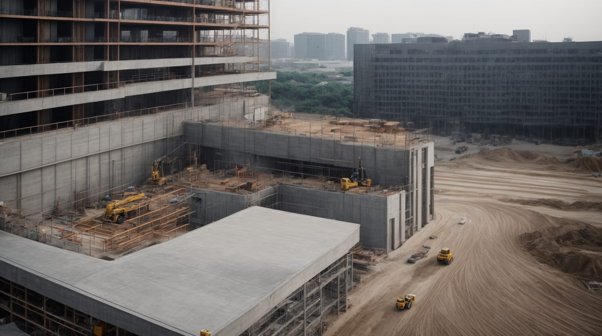 High-performance concrete being used in the construction of a modern high-rise building