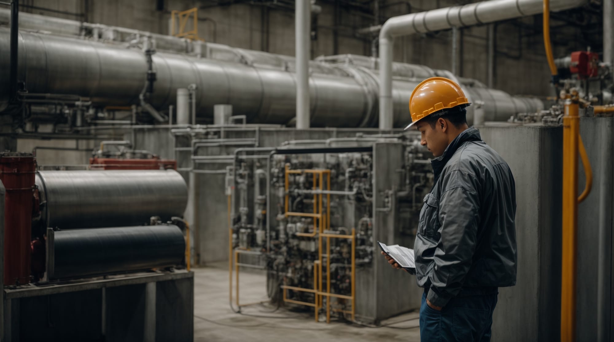 technician inspecting electrical systems in dry concrete batching plant