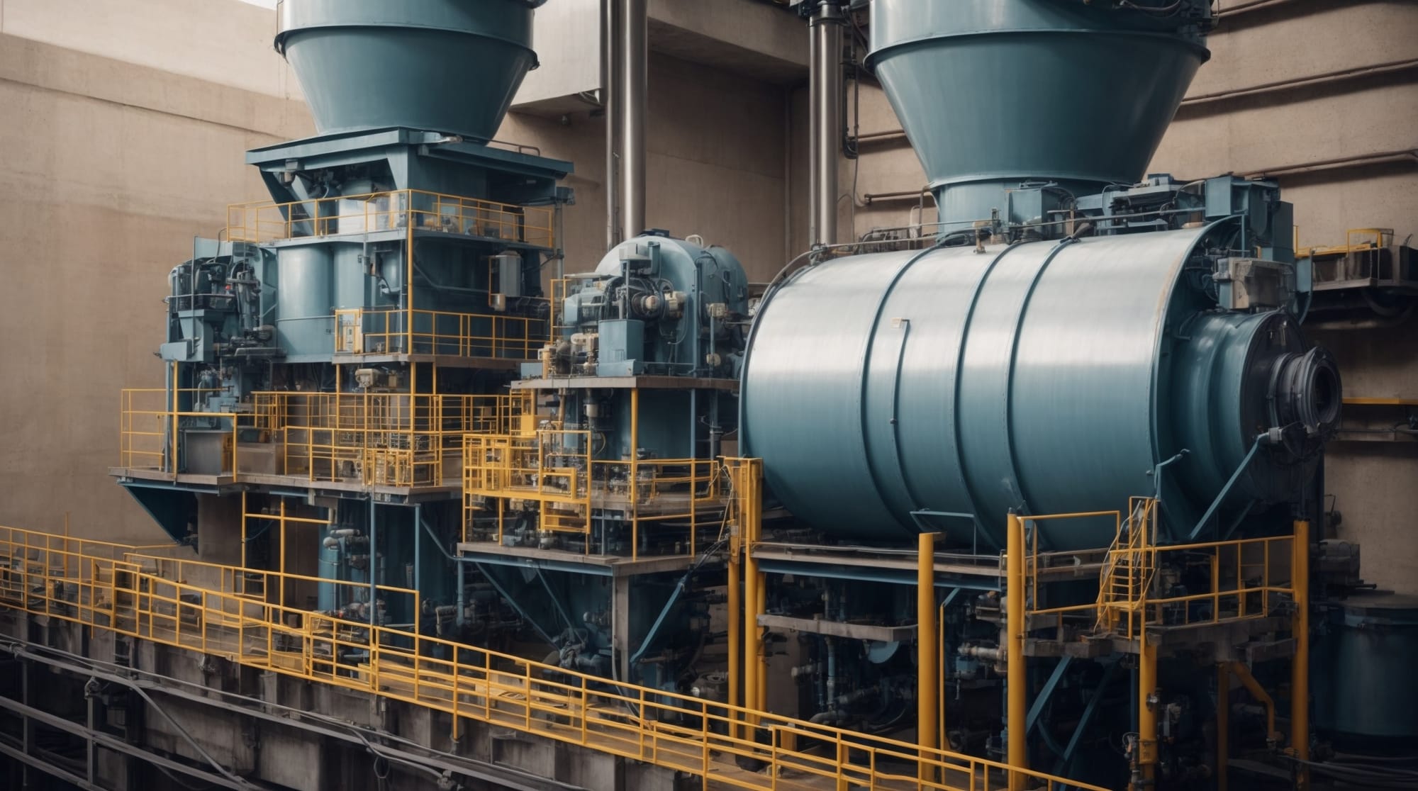 A modern twin-shaft mixer in operation at a dry concrete batching plant