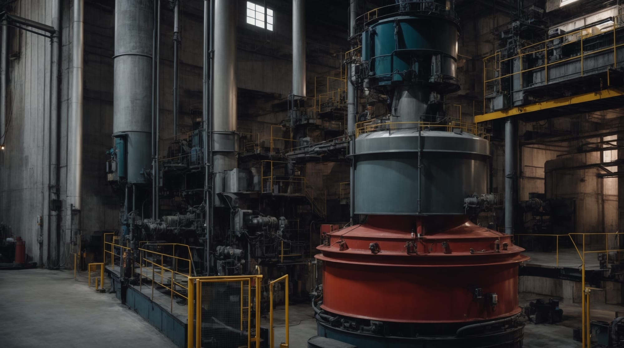 Vertical shaft mixer at work within an industrial setting
