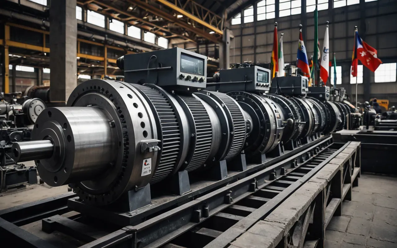 batch plant design Close-up editorial photograph showing intricate mechanical components of industrial batching system with steel gears motors and control panels illuminated by warm artificial lighting against dark background highlighting engineering details clearly