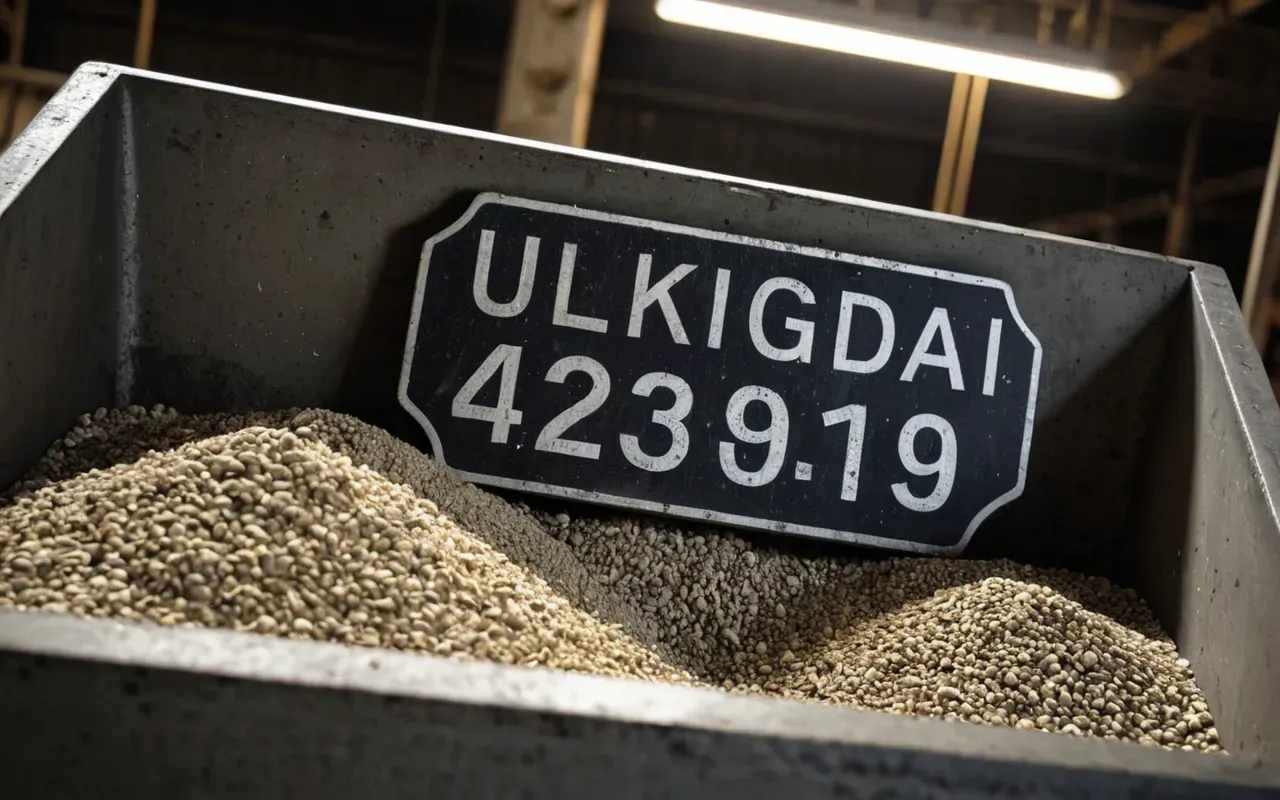 concrete aggregate material detail Detailed close up of concrete aggregates in a large bin with varying particle sizes under bright industrial lighting highlighting material quality and texture.